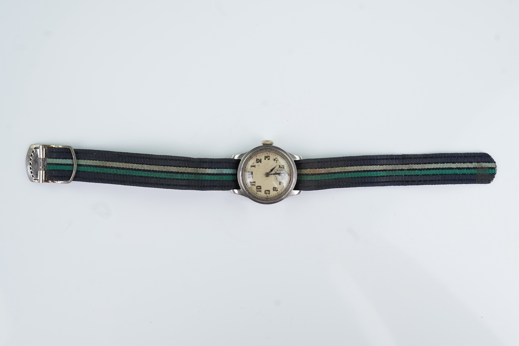 A gentleman's 1940's steel military Longines manual wind wrist watch